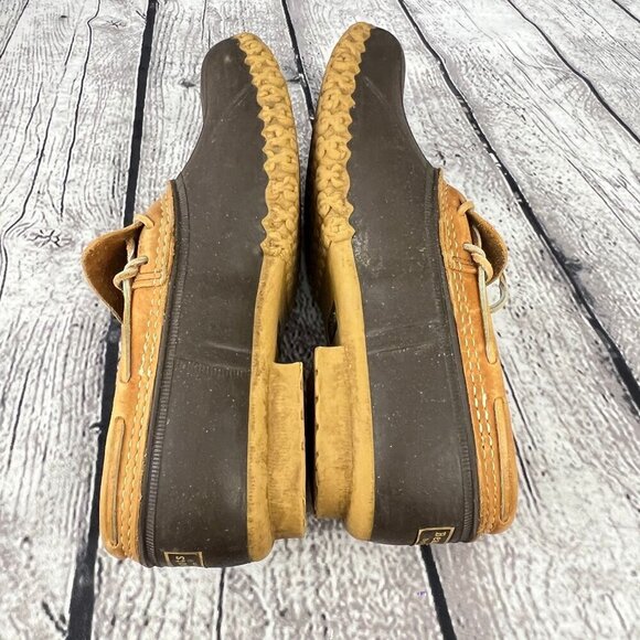 L.L. Bean Mens Duck Shoes Boots Size 9M Brown & Tan Leather/Rubber Lace-Up - Picture 5 of 8